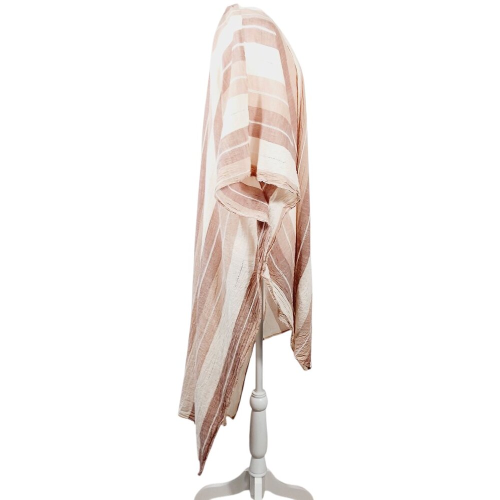 Aakaa, Cotton Striped Kimono in Neutral Shades of Dusty Rose and Cream, One Size - Picture 7 of 10